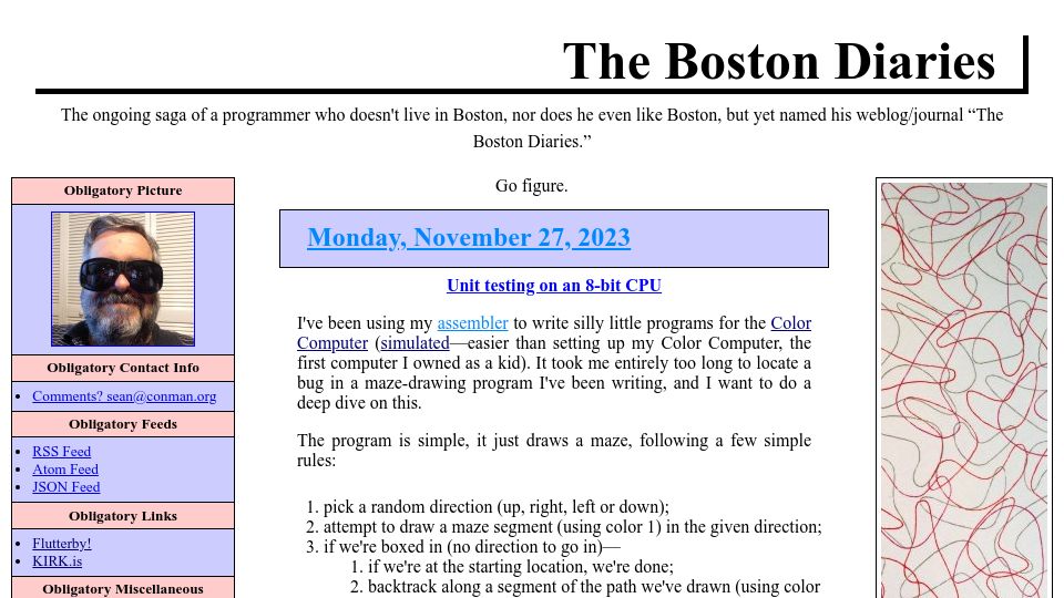 Screenshot of boston.conman.org: Unit testing on an 8-bit CPU