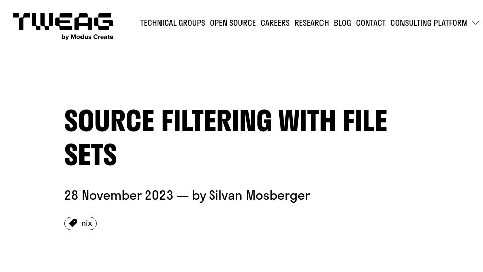 Screenshot of tweag.io: Source filtering with file sets