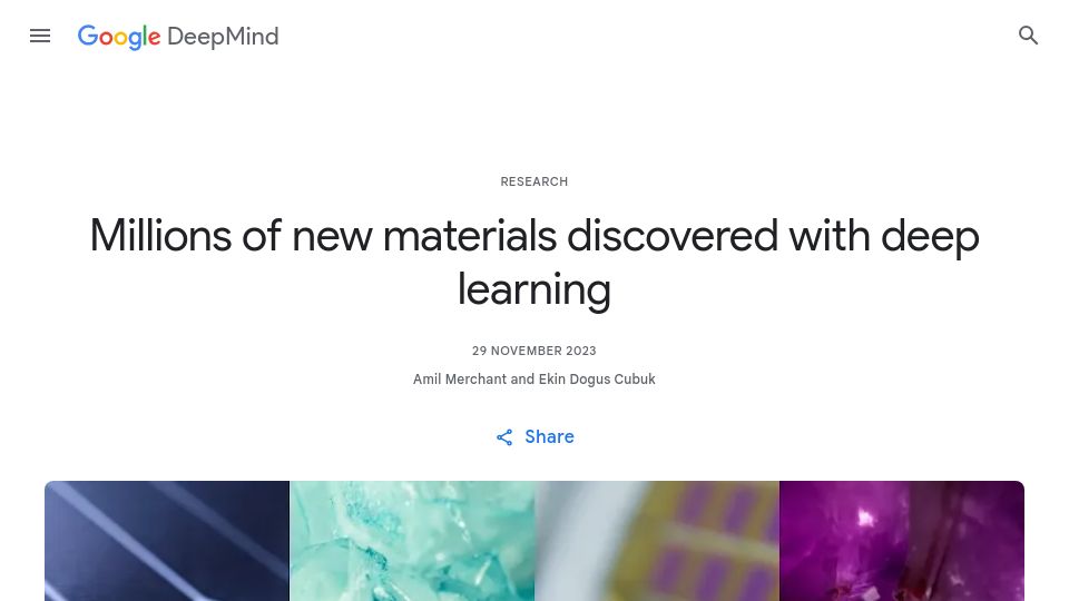 Screenshot of deepmind.google: Graph Networks for Materials Exploration