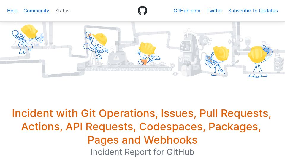 Screenshot of githubstatus.com: We are investigating reports of degraded performance