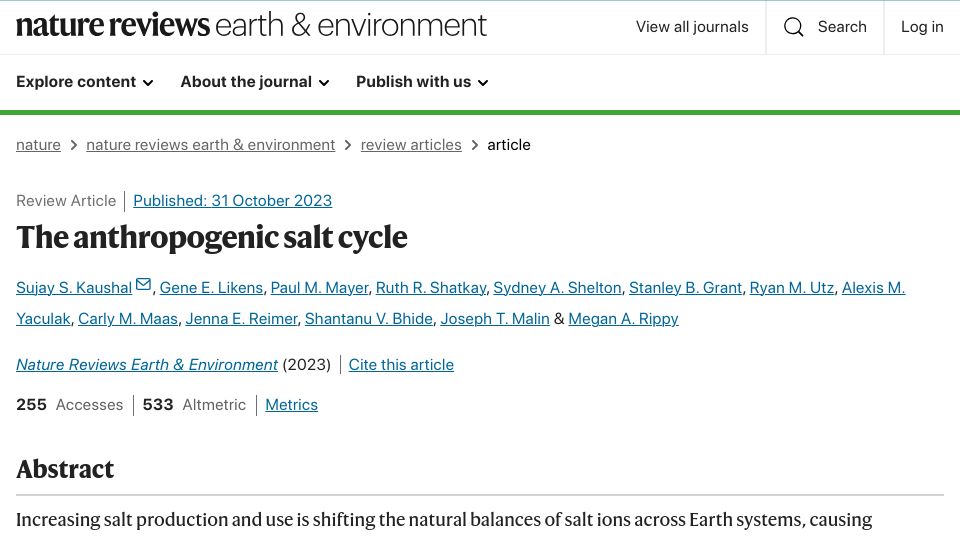 Screenshot of nature.com: The Anthropogenic Salt Cycle