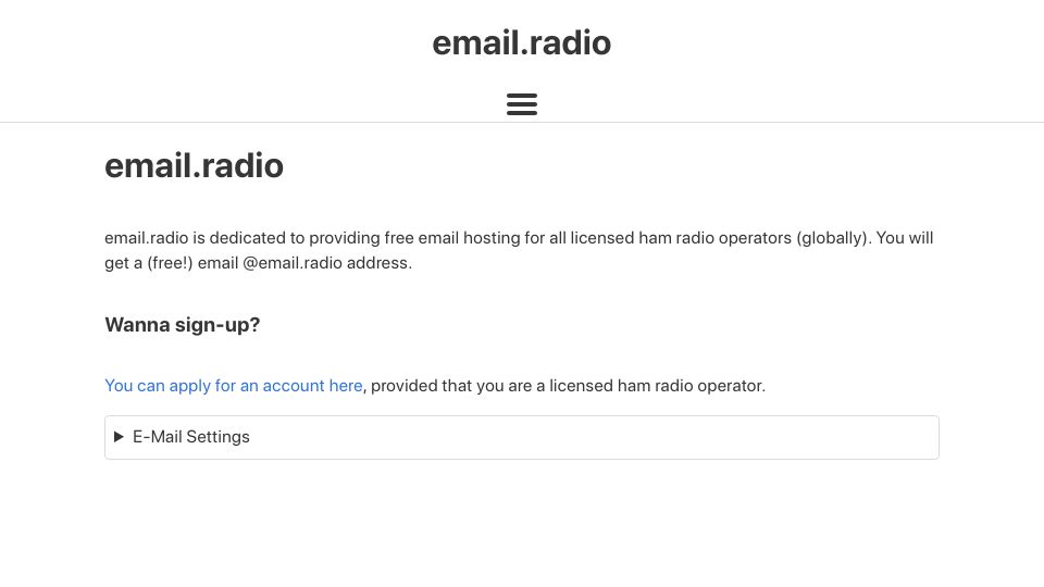 Screenshot of email.radio: Email.radio – Free Email Domain for Licensed Ham Radio Operators