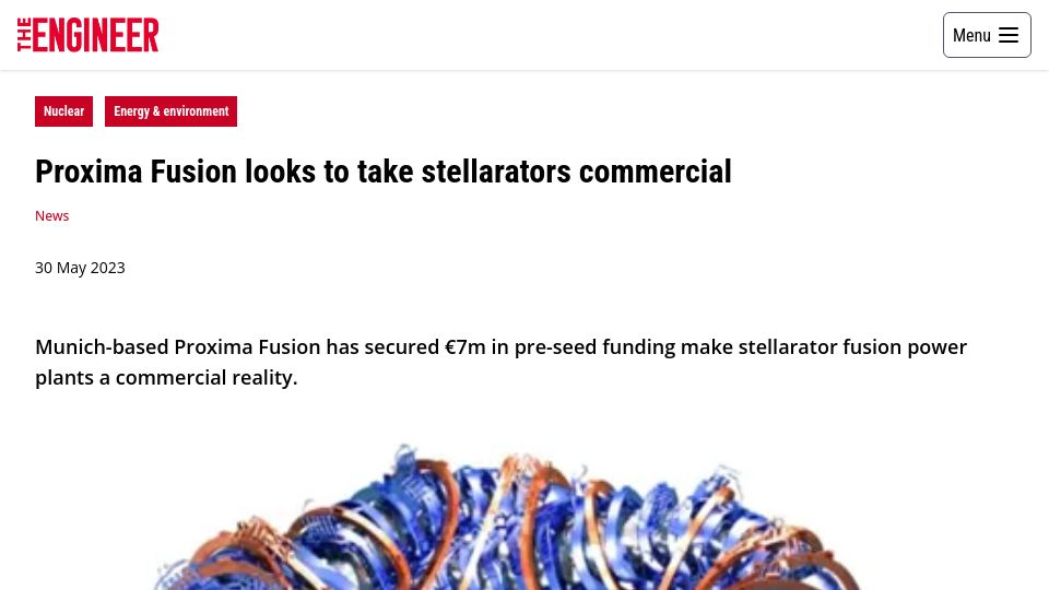 Screenshot of theengineer.co.uk: Proxima Fusion looks to take stellarators commercial