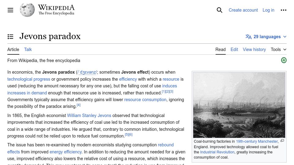 Screenshot of en.wikipedia.org: Jevons paradox