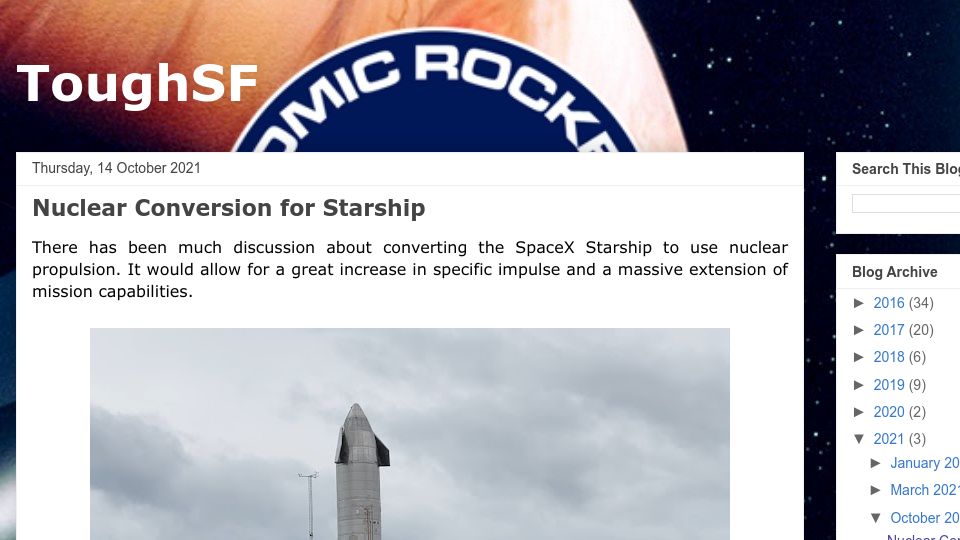 Screenshot of toughsf.blogspot.com: Nuclear Conversion for Starship