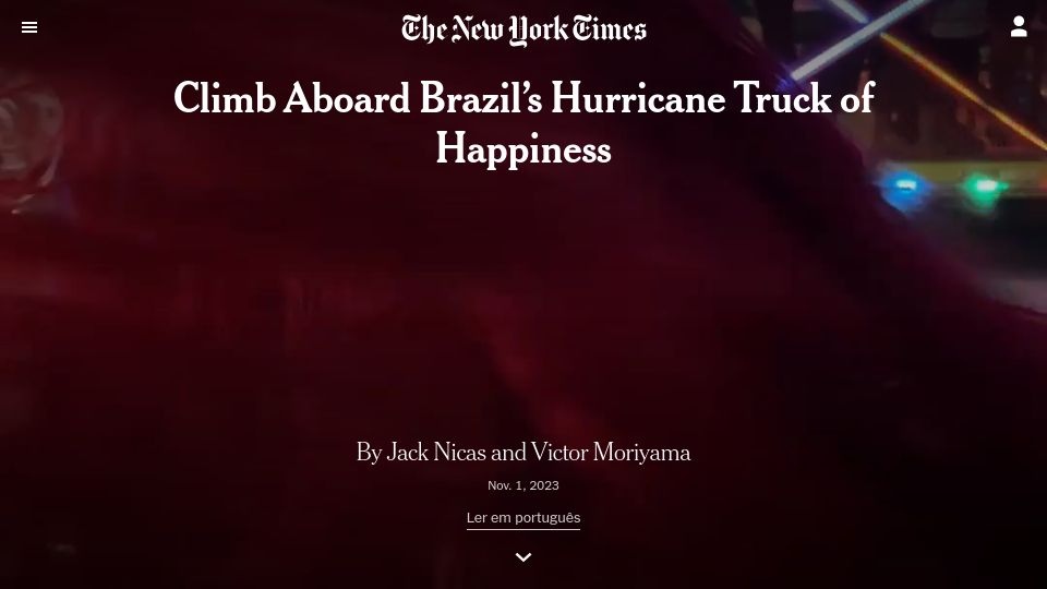 Screenshot of nytimes.com: Climb aboard Brazil's hurricane truck of happiness