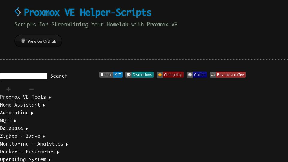 Screenshot of tteck.github.io: Scripts for Streamlining Your Homelab with Proxmox VE