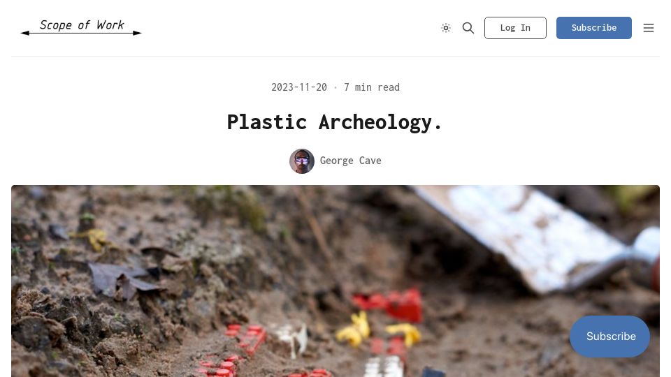 Screenshot of scopeofwork.net: Plastic Archeology