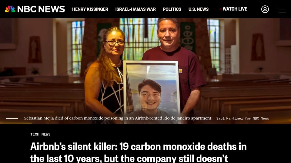 Screenshot of nbcnews.com: Airbnb's Silent Killer