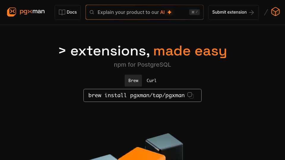 Screenshot of pgxman.com: Show HN: pgxman – npm for Postgres extensions