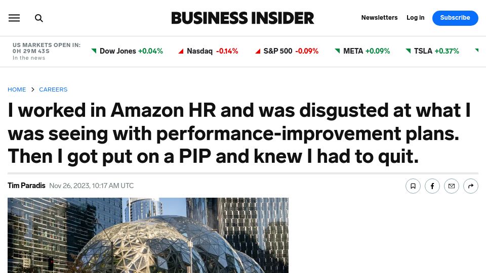 Screenshot of businessinsider.com: I worked in Amazon HR and was disgusted at what I was seeing with PIP plans