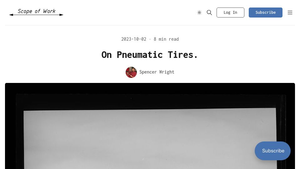 Screenshot of scopeofwork.net: On Pneumatic Tires