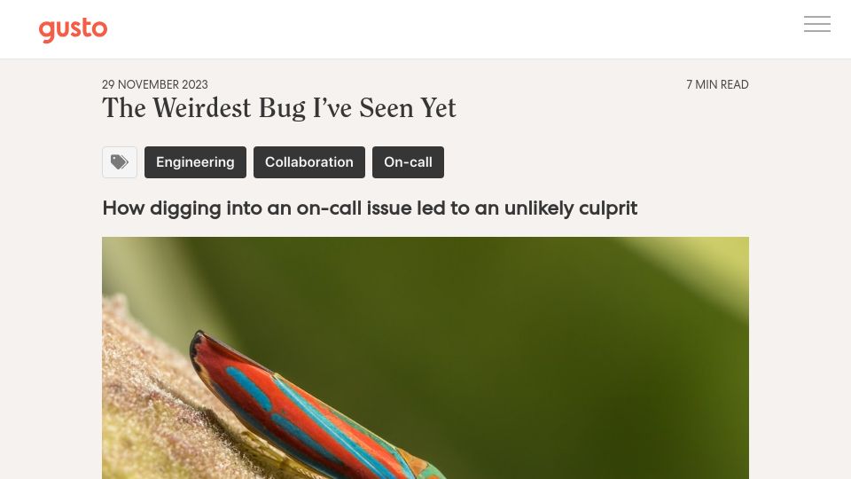 Screenshot of engineering.gusto.com: The weirdest bug I've seen yet