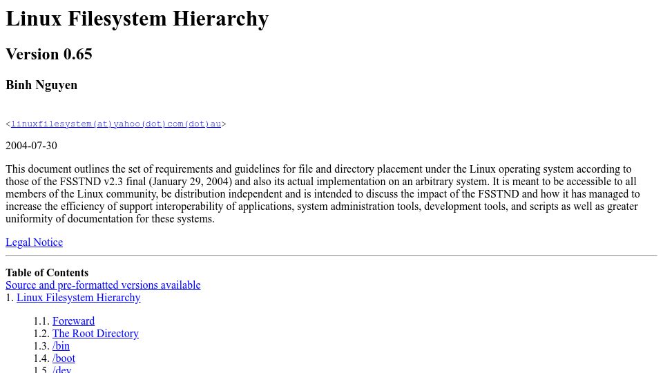 Screenshot of tldp.org: Linux Filesystem Hierarchy (2004)