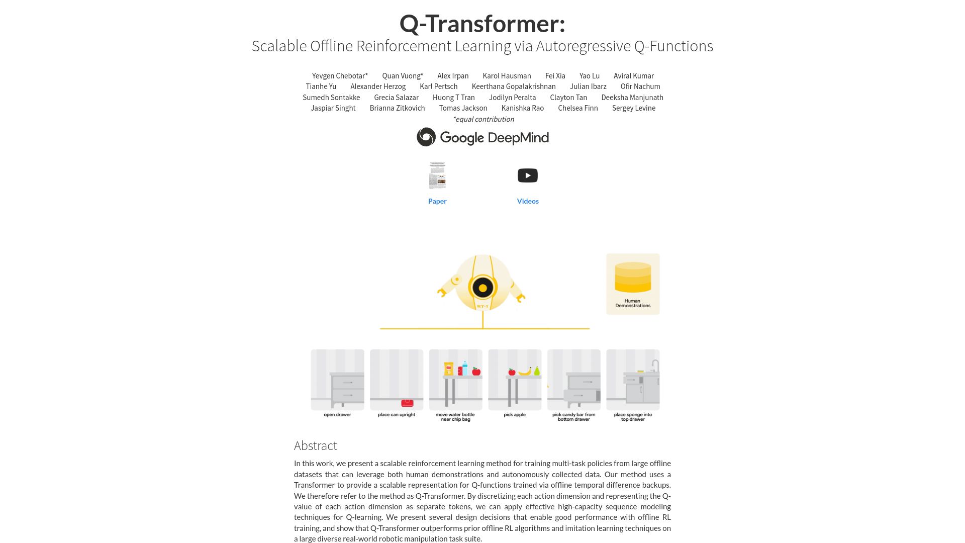 Screenshot of qtransformer.github.io: Q-Transformer