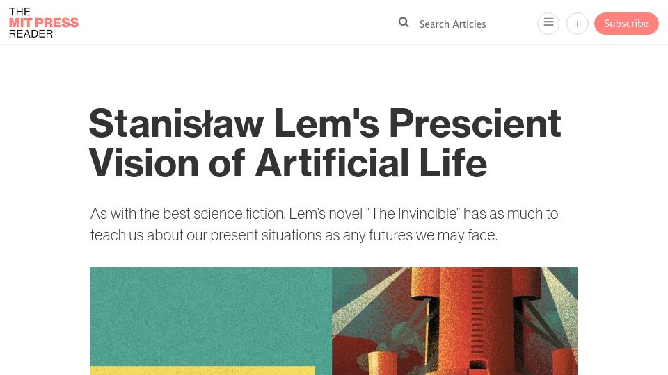Screenshot of thereader.mitpress.mit.edu: Stanisław Lem's vision of artificial life
