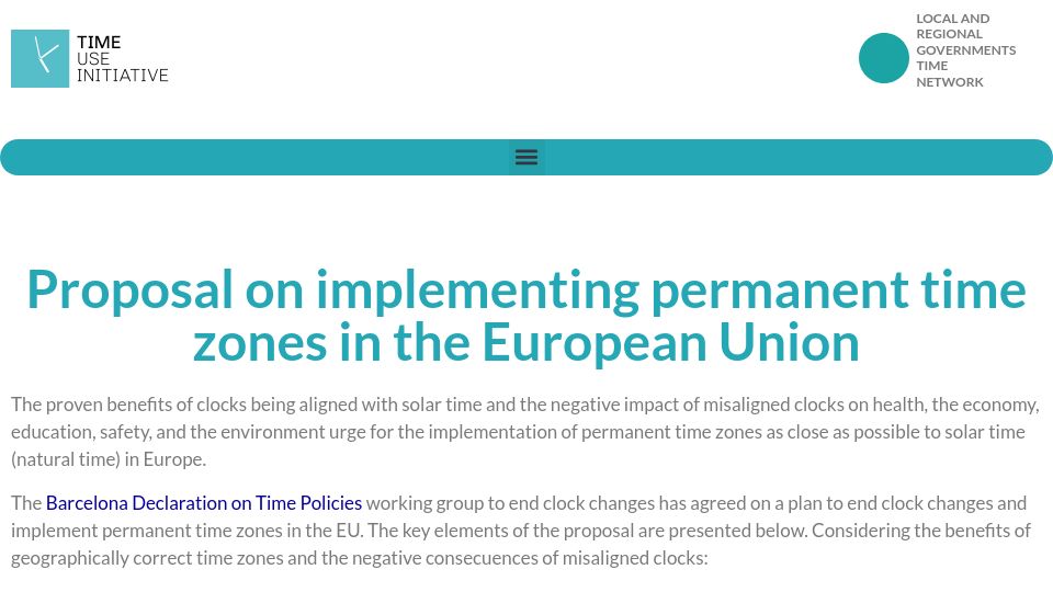 Screenshot of timeuse.barcelona: Proposal on implementing permanent time zones in the European Union
