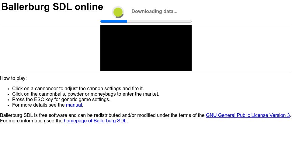 Screenshot of baller.tuxfamily.org: Ballerburg SDL – Play classical castle combat game from 1987 in the browser