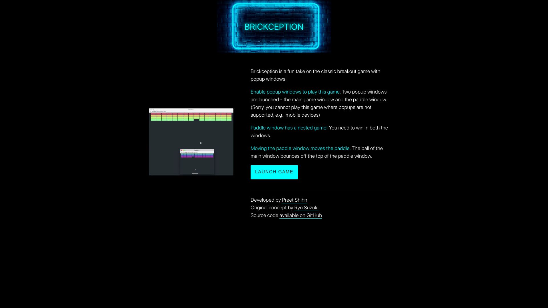 Screenshot of brickception.xyz: Brickception