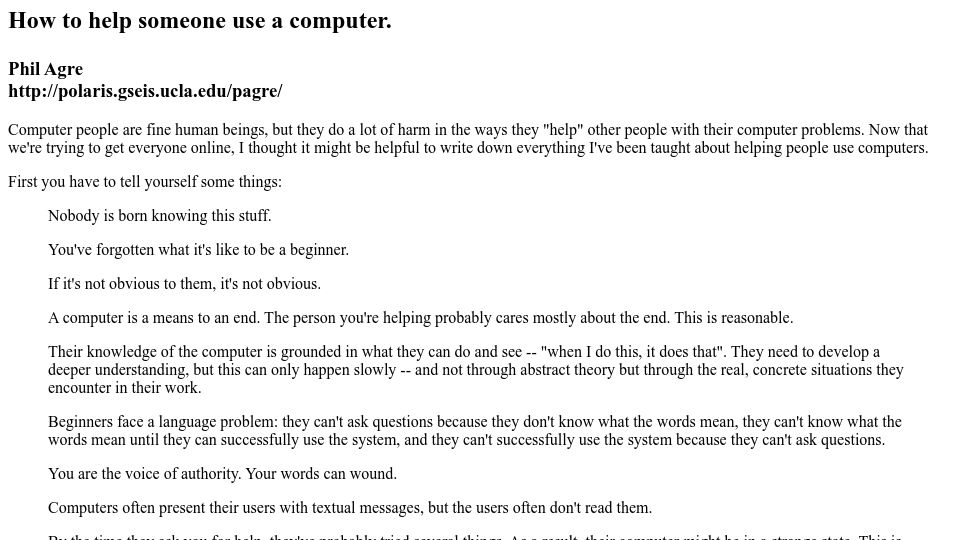 Screenshot of pages.gseis.ucla.edu: How to help someone use a computer (1996)