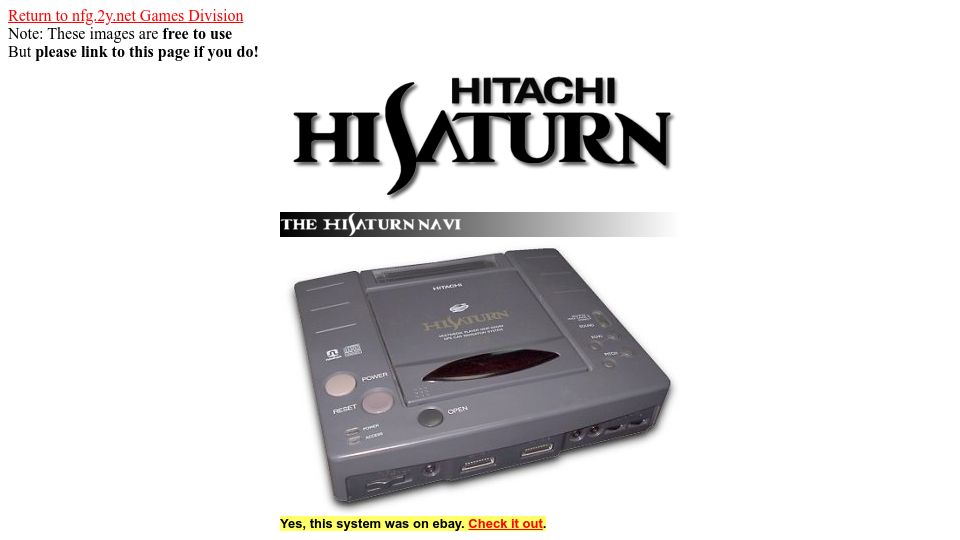 Screenshot of nfggames.com: The Sega Hitachi HiSaturn Navi Console