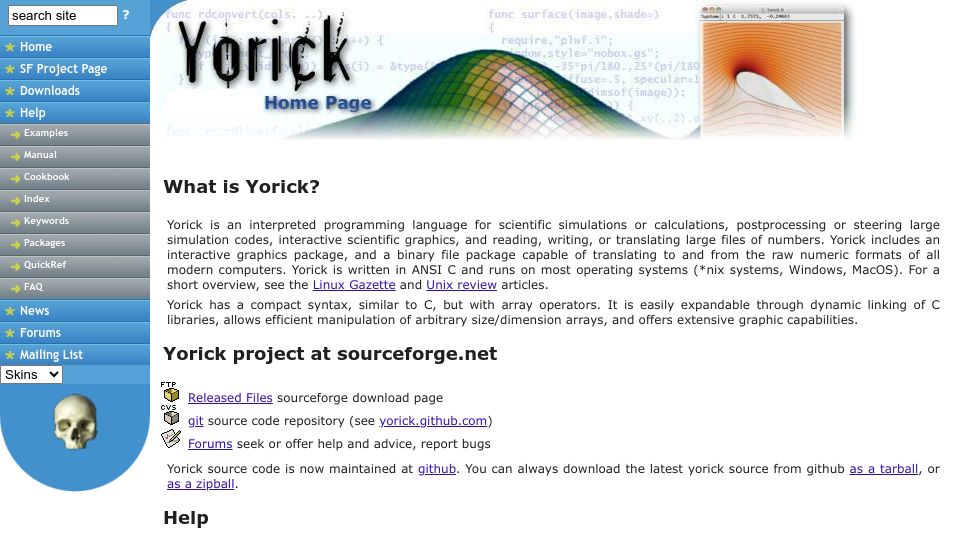Screenshot of yorick.sourceforge.net: Yorick is an interpreted programming language for scientific simulations