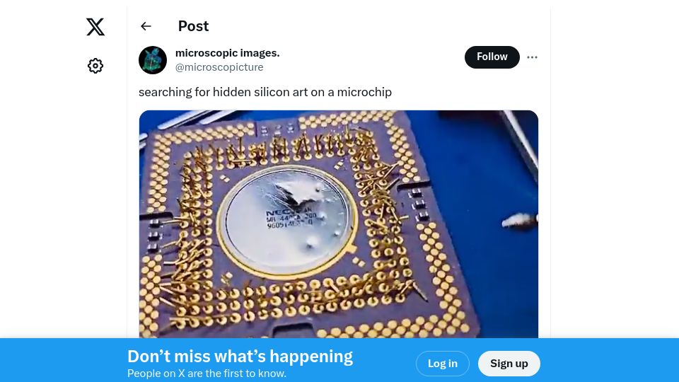 Screenshot of twitter.com: Searching for hidden silicon art on a microchip