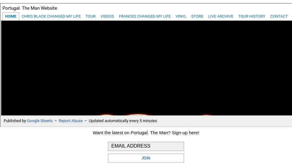 Screenshot of portugaltheman.com: Portugal. The Man – Official Website Is a Google Sheets Document