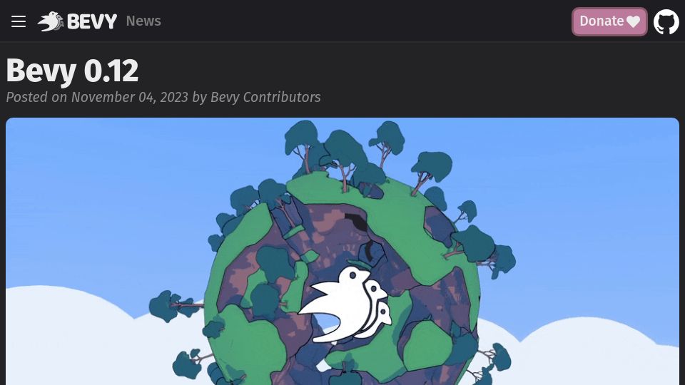 Screenshot of bevyengine.org: Bevy 0.12