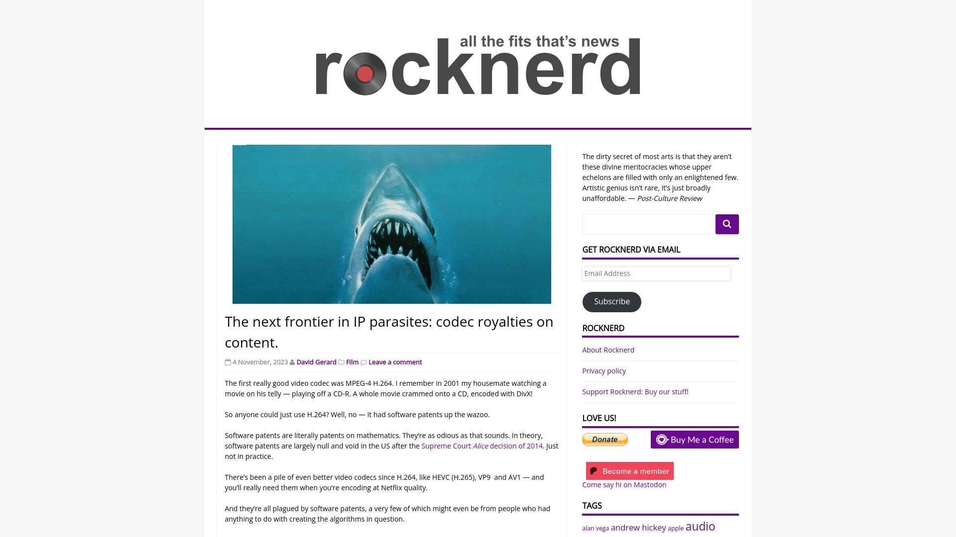 Screenshot of rocknerd.co.uk: The next frontier in IP parasites: codec royalties on content