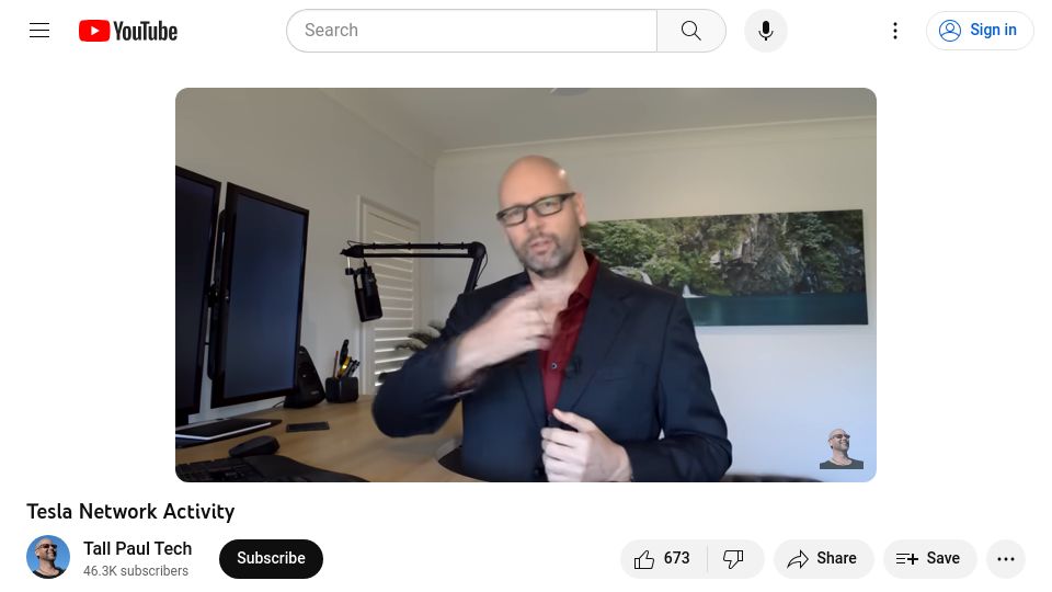 Screenshot of youtube.com: Tesla Network Traffic [video]