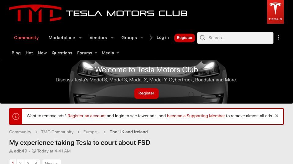Screenshot of teslamotorsclub.com: My experience taking Tesla to court about FSD