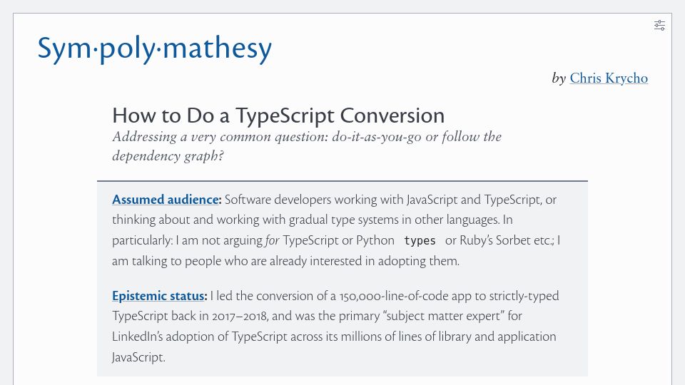 Screenshot of v5.chriskrycho.com: How to Do a TypeScript Conversion