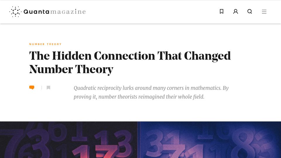 Screenshot of quantamagazine.org: Quadratic Reciprocity: The connection that changed number theory