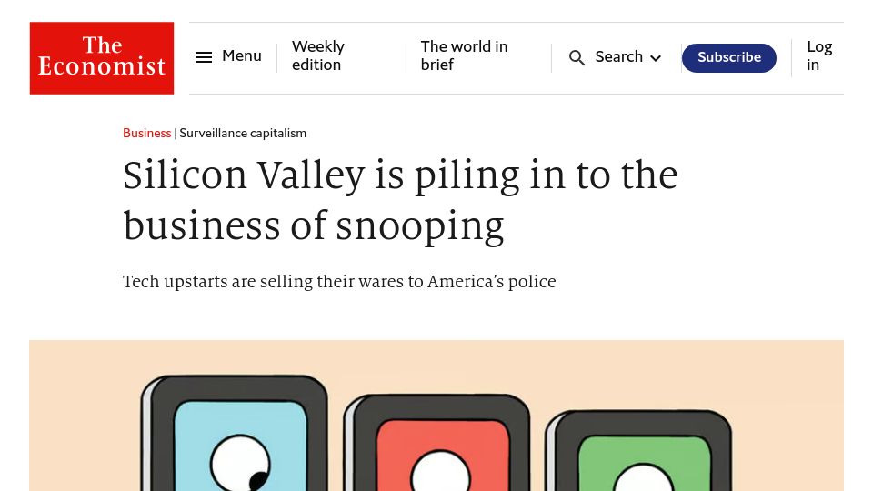Screenshot of economist.com: Tech startups selling to police