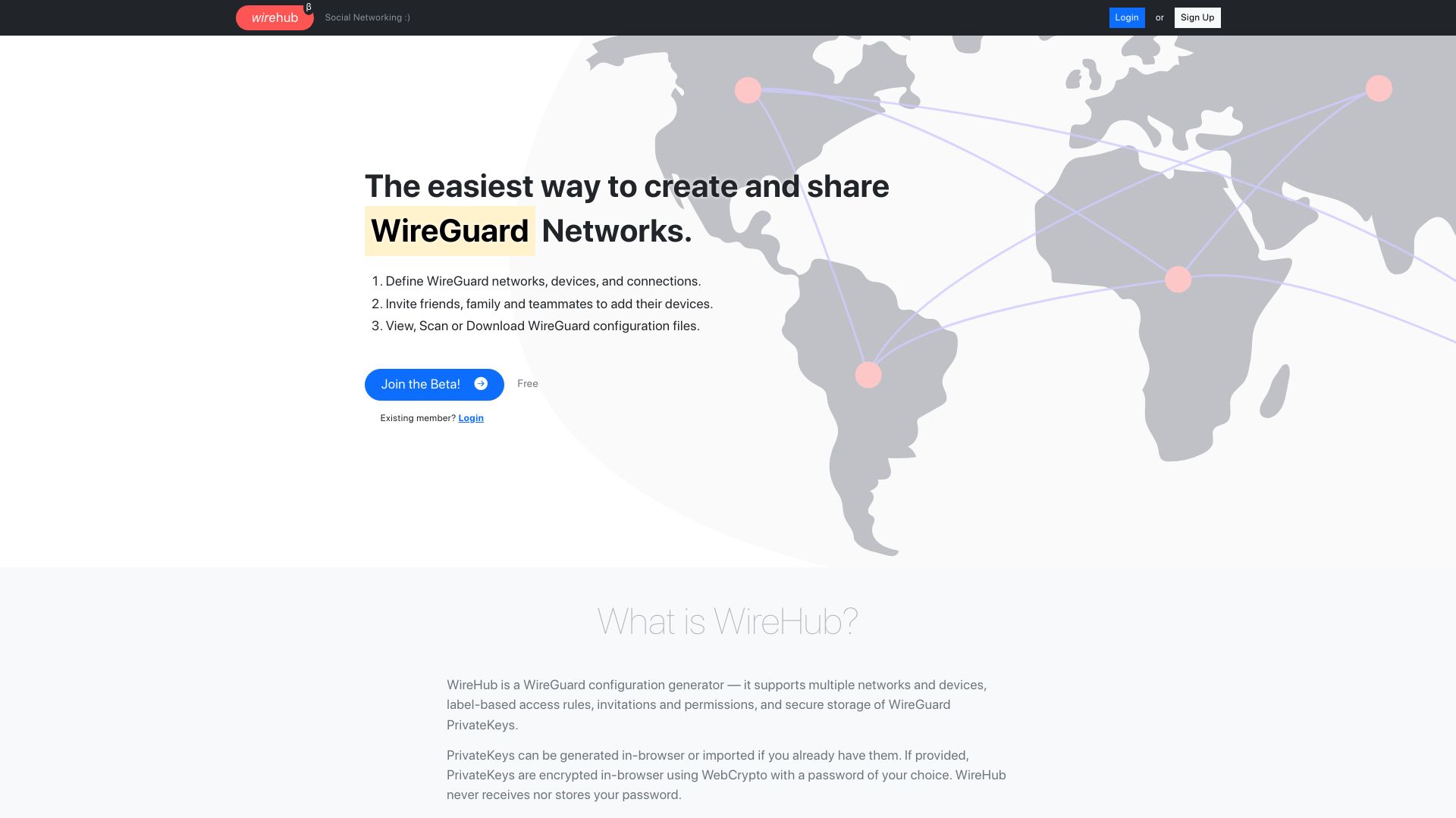 Screenshot of wirehub.org: Show HN: WireHub – easily create and share WireGuard networks