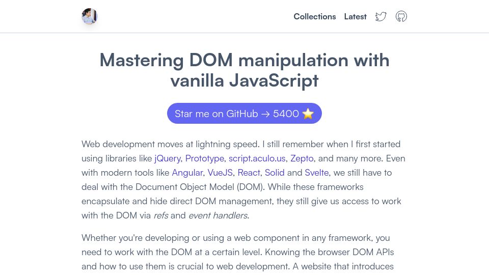Screenshot of phuoc.ng: Mastering DOM manipulation with vanilla JavaScript