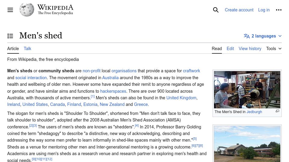 Screenshot of en.wikipedia.org: Men's Shed