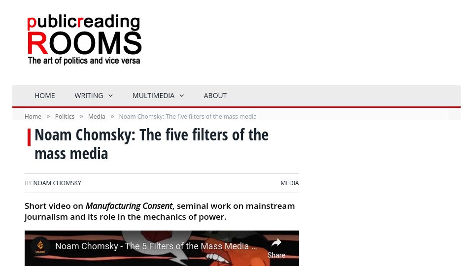 Screenshot of prruk.org: The five filters of the mass media