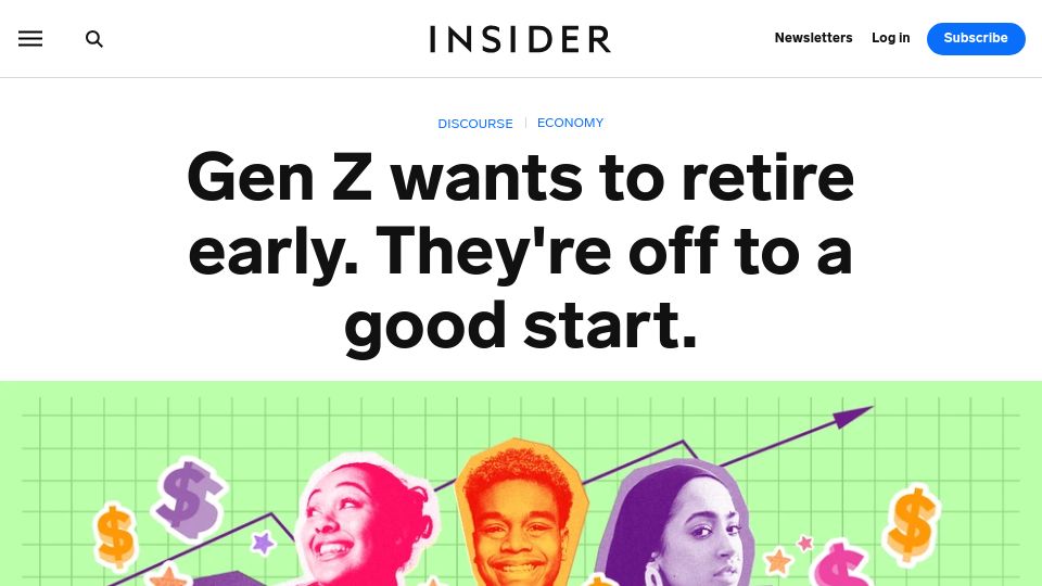Screenshot of businessinsider.com: Gen Z wants to retire early. They're off to a good start