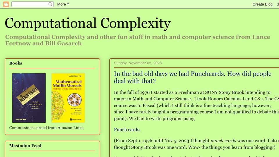 Screenshot of blog.computationalcomplexity.org: How did people deal with punch cards?