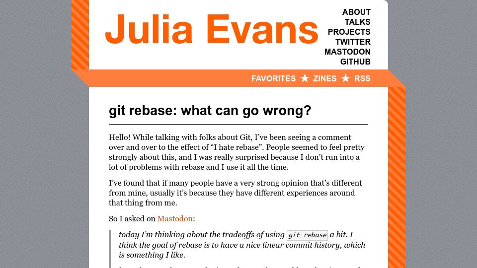 Screenshot of jvns.ca: Git rebase, what can go wrong