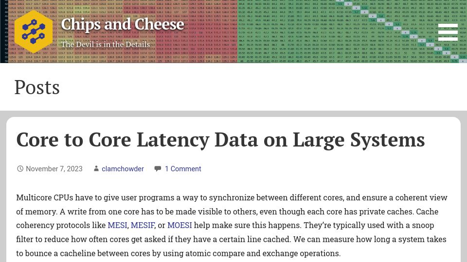 Screenshot of chipsandcheese.com: Core to core latency data on large systems