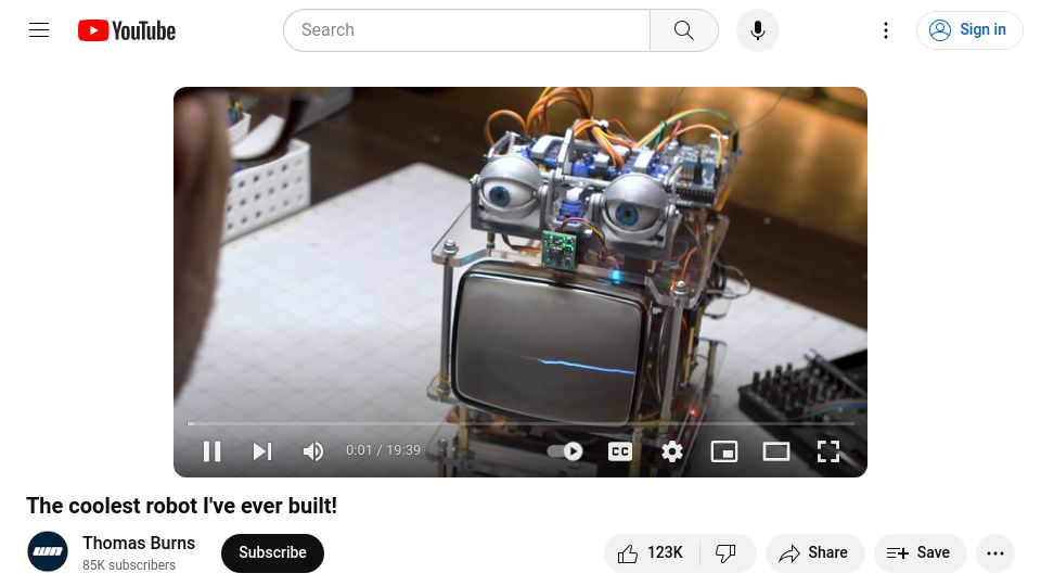 Screenshot of youtube.com: The coolest robot I've ever built [video]