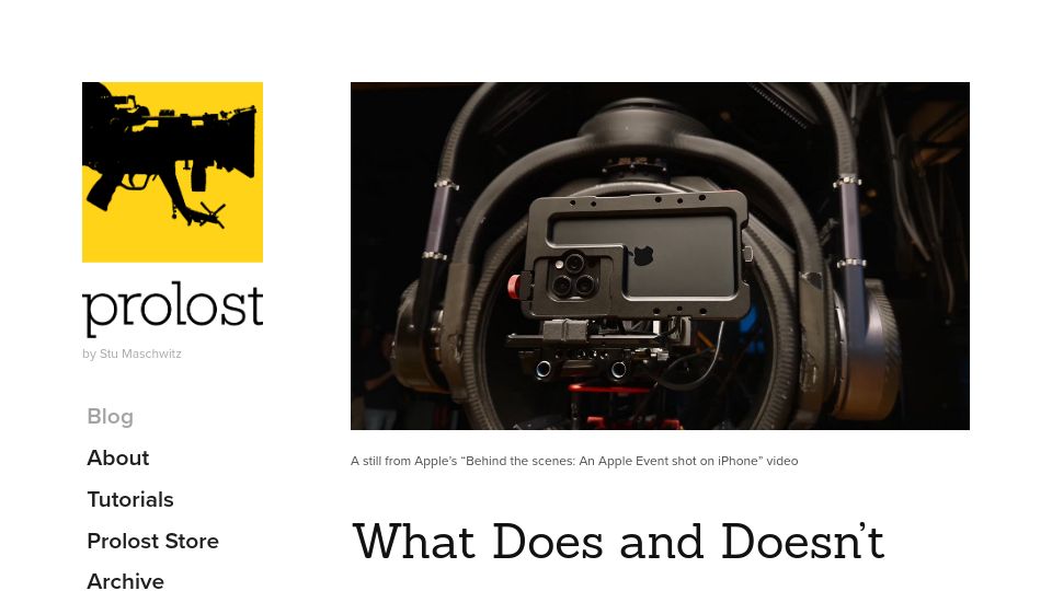 Screenshot of prolost.com: What does and doesn't matter about Apple shooting their October event on iPhone