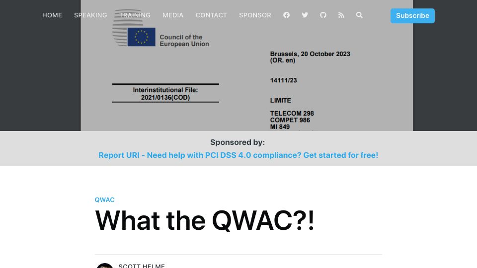 Screenshot of scotthelme.co.uk: What the QWAC? An EV Certificate all over again