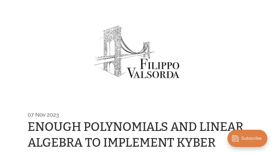 Screenshot of words.filippo.io: Enough polynomials and linear algebra to implement Kyber