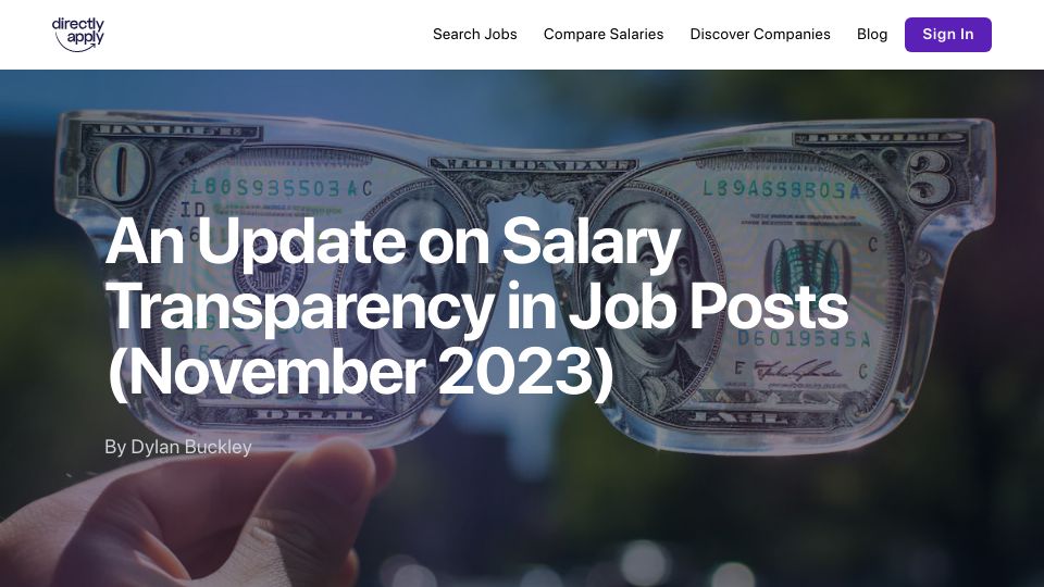 Screenshot of directlyapply.com: An update on salary transparency in job posts