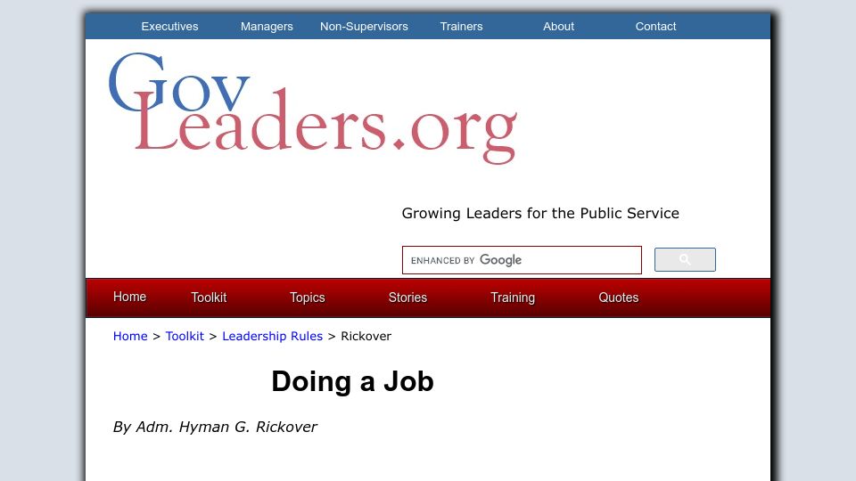 Screenshot of govleaders.org: Doing a Job (1982)