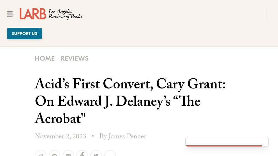 Screenshot of lareviewofbooks.org: Acid's First Convert, Cary Grant: On Edward J. Delaney's "The Acrobat"